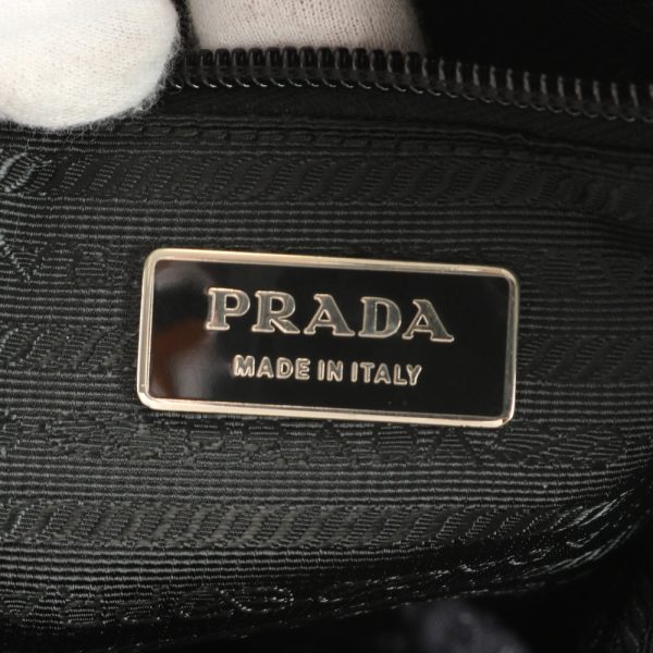 img 01687618 Prada Tesuto Nylon Triangle Logo Tote Bag Leather Black