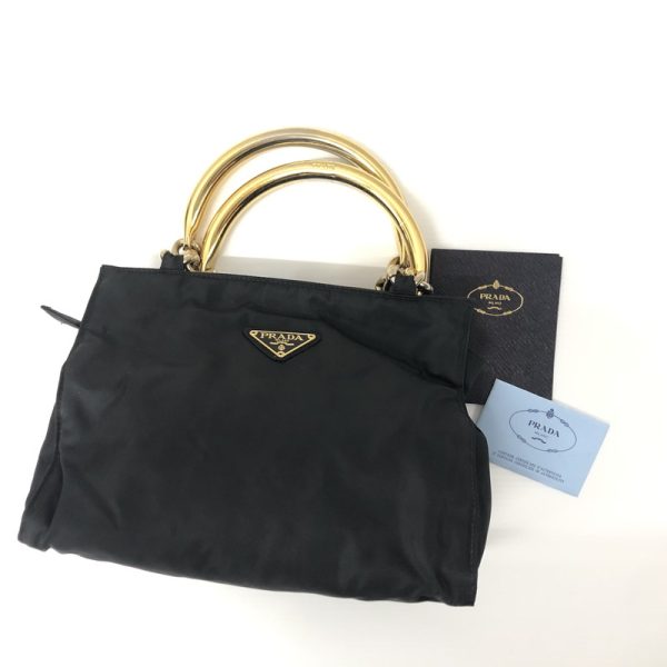 img 5824 Prada Tessuto Nylon Metal Handle Handbag Black