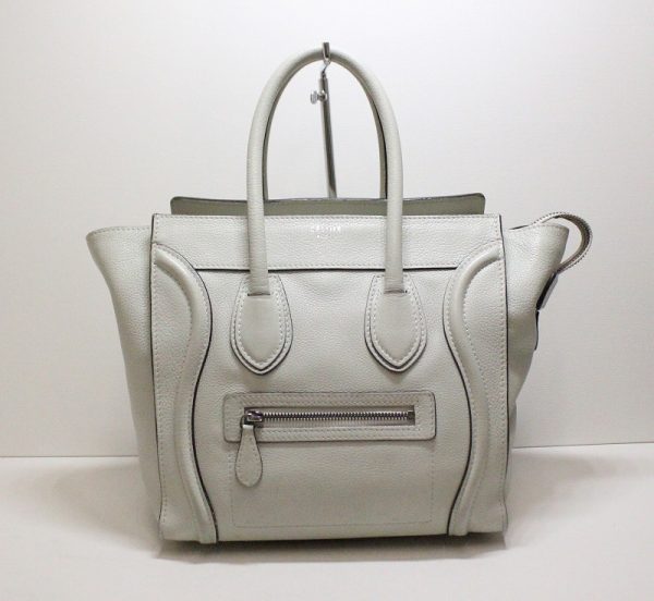 imgrc0085980310 Celine Luggage Micro Shopper Old Logo Handbag White