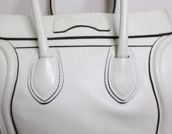 imgrc0085980316 Celine Luggage Micro Shopper Old Logo Handbag White