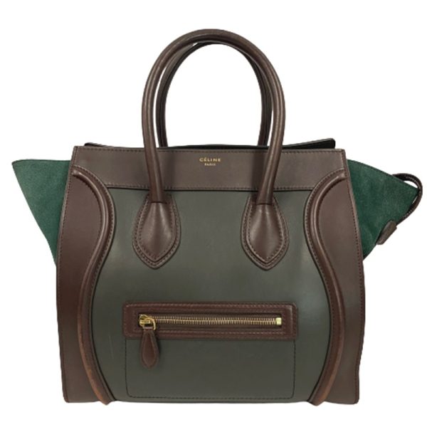 imgrc0088001462 Celine Luggage Mini Shopper Handbag Green Brown Drummed Calfskin Suede