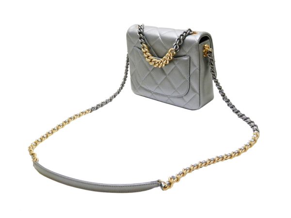 OLYMPUS DIGITAL CAMERA Chanel Lambskin Mini Matelasse 2WAY Shoulder Bag Silver Gray