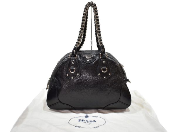 imgrc0096046327 Prada 2 Way Bag Leather Black Tote Shoulder Silver