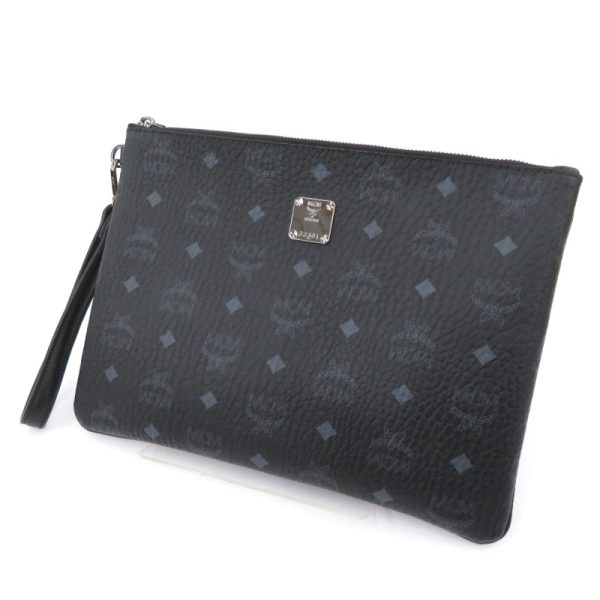 imgrc0097811662 MCM Top Zip Med Pouch Logo Gram Clutch Bag Black