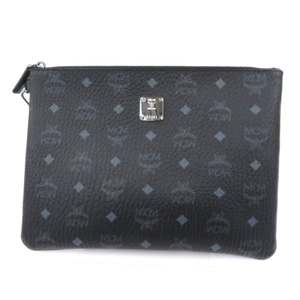 imgrc0097811663 MCM Top Zip Med Pouch Logo Gram Clutch Bag Black