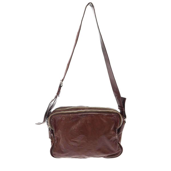 imgrc0099908125 Prada Side Logo Plate Leather Shoulder Bag Brown