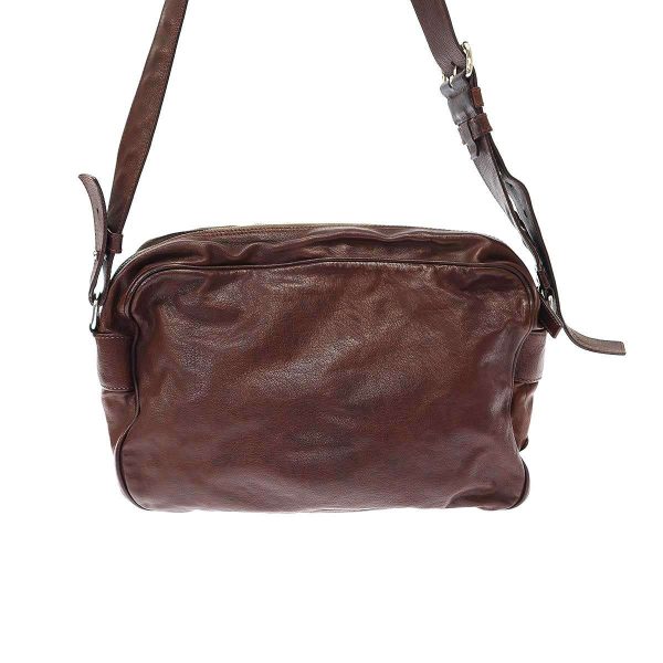 imgrc0099908126 Prada Side Logo Plate Leather Shoulder Bag Brown