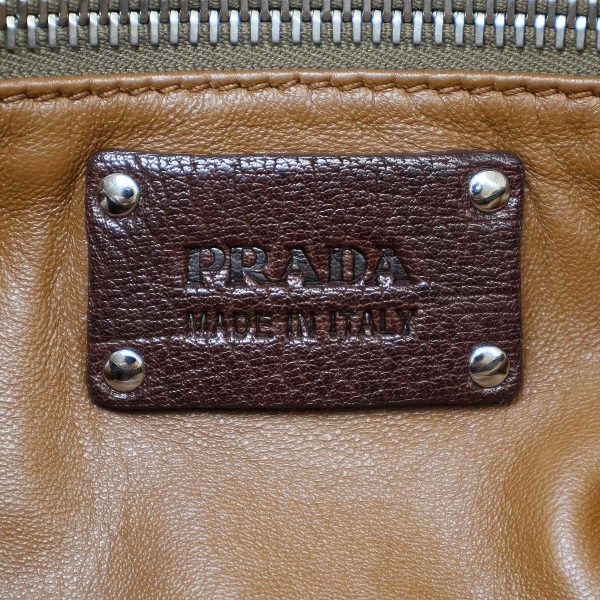 imgrc0099908129 Prada Side Logo Plate Leather Shoulder Bag Brown