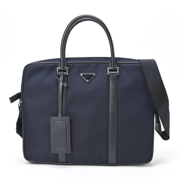 imgrc0105337151 Prada Triangle Logo Briefcase Nylon Navy