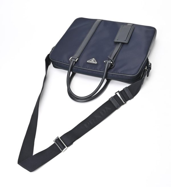 imgrc0105337152 Prada Triangle Logo Briefcase Nylon Navy