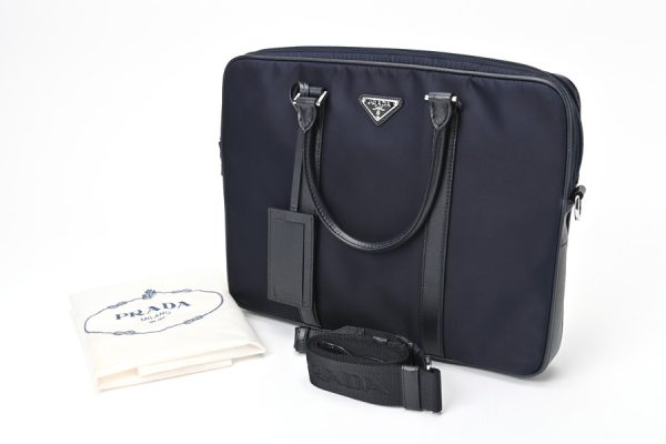 imgrc0105337160 Prada Triangle Logo Briefcase Nylon Navy