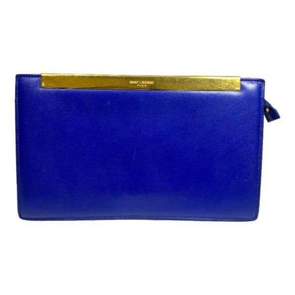 imgrc0108124471 Saint Laurent Paris Leather Second Clutch Bag Blue Gold Hardware