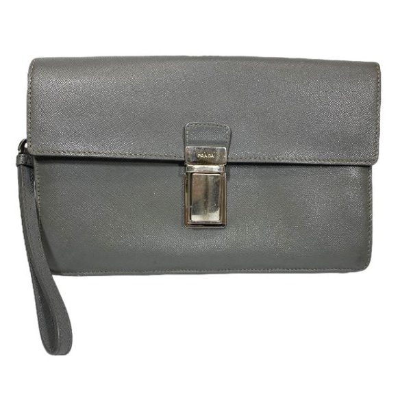 imgrc0109395904 Prada Clutch Bag Leather Gray