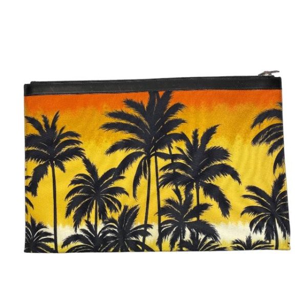 imgrc0110250680 Saint Laurent Canvas Leather Paim Tree All Over Pattern Logo Clutch Bag Black Mukticolor