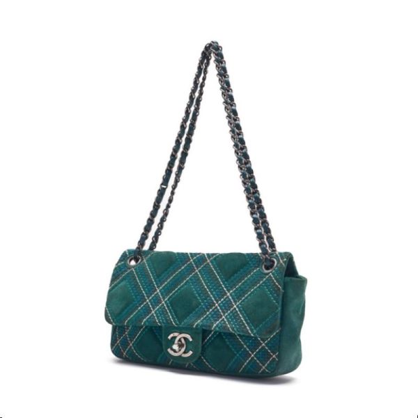 imgrc0124365846 Chanel Wild Stitch Chain Shoulder Suede Green Silver