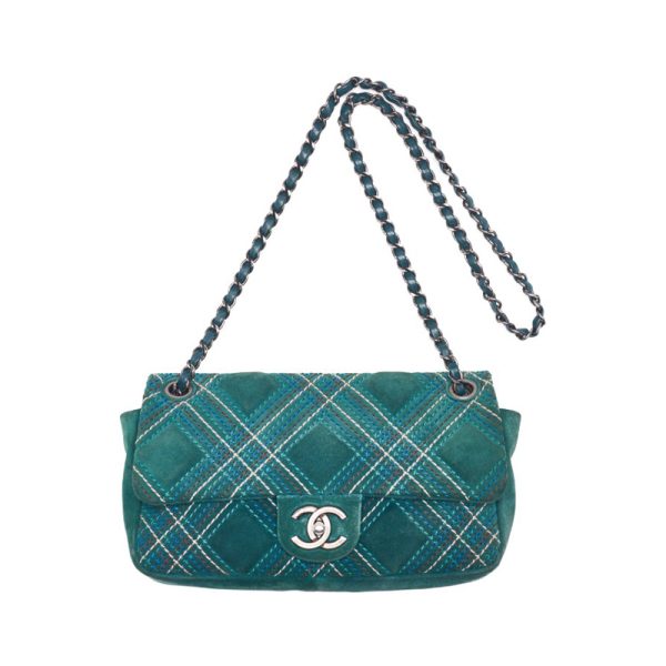 imgrc0124365852 Chanel Wild Stitch Chain Shoulder Suede Green Silver