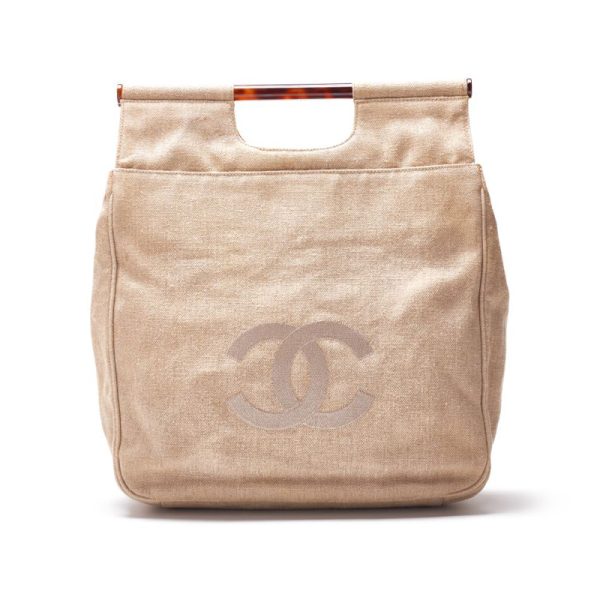 imgrc0124415099 Chanel Coco Mark Tortoiseshell Tote Beige Canvas Gold