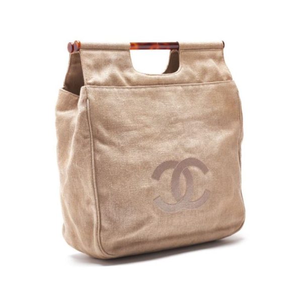 imgrc0124415101 Chanel Coco Mark Tortoiseshell Tote Beige Canvas Gold