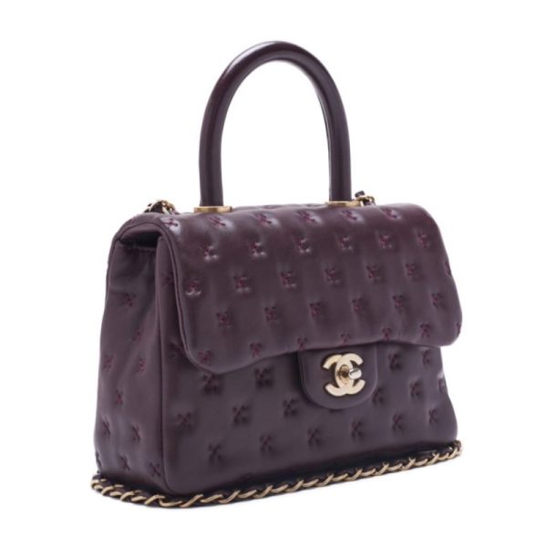 imgrc0124778855 Chanel Cross Stitch Coco Handle 2Way Lambskin Bordeaux Gold