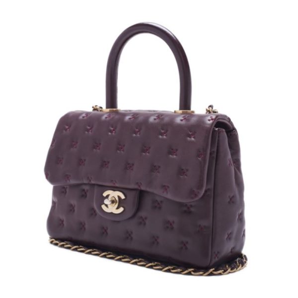 imgrc0124778856 Chanel Cross Stitch Coco Handle 2Way Lambskin Bordeaux Gold