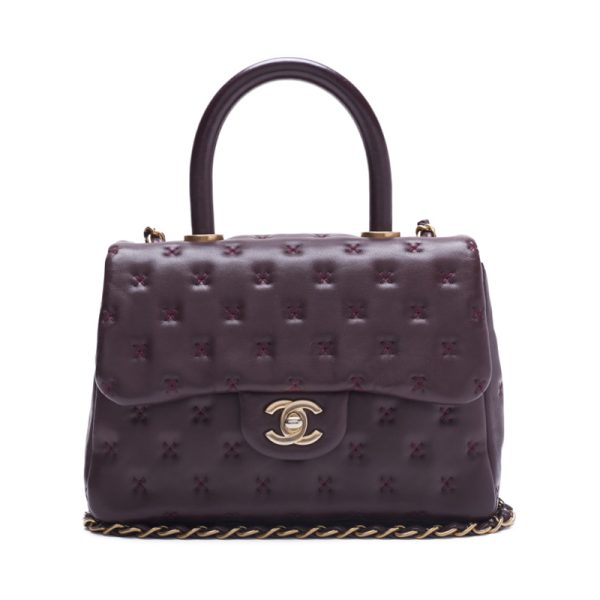 imgrc0124778857 Chanel Cross Stitch Coco Handle 2Way Lambskin Bordeaux Gold