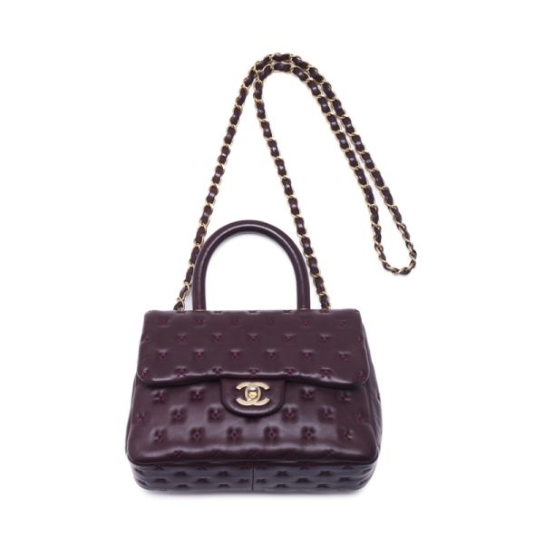 imgrc0124778859 Chanel Cross Stitch Coco Handle 2Way Lambskin Bordeaux Gold