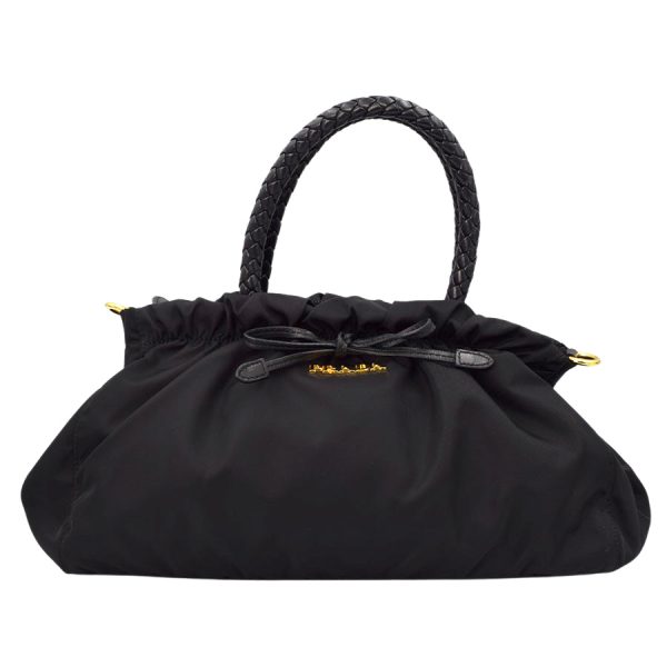 imgrc0172110848 Prada Tessuto Bow Gathered Handbag Nylon Black