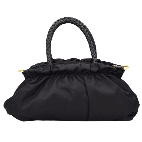 imgrc0172110849 Prada Tessuto Bow Gathered Handbag Nylon Black