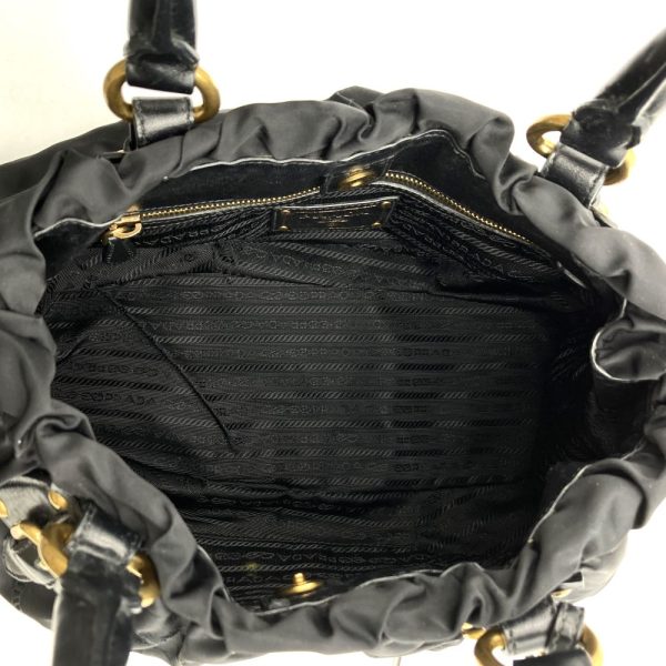 it3lubai63m0 6 Prada Gathered Logo Embroidery Leather Handbag Black