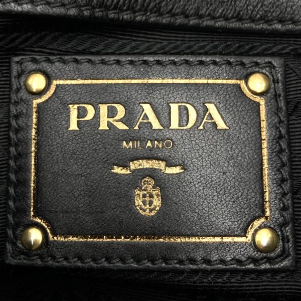 it3lubai63m0 7 Prada Gathered Logo Embroidery Leather Handbag Black