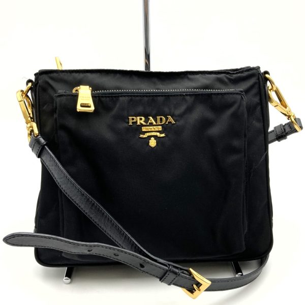 itq5hliz1axs 3 Prada Shoulder Bag Hardware Nylon Leather Black Gold