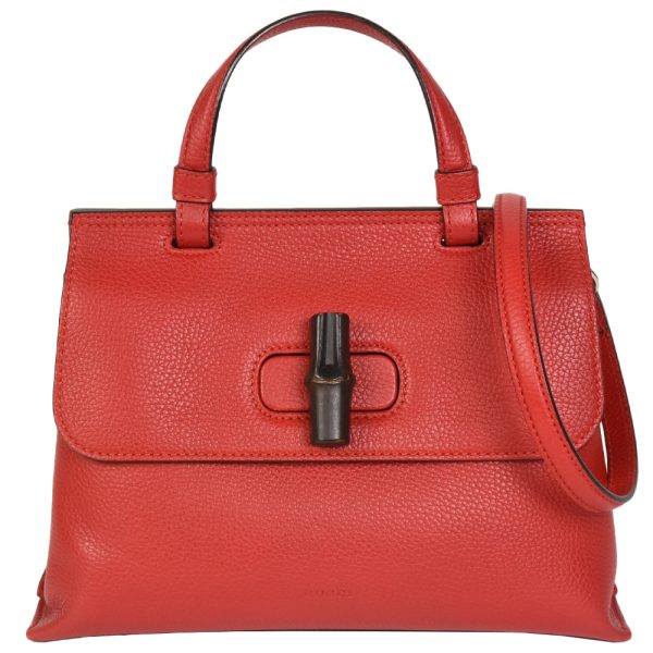 itqdk9y9yw7m 01 Gucci Bamboo Daily 2Way Shoulder Top Handle Bag Red Leather Silver Hardware