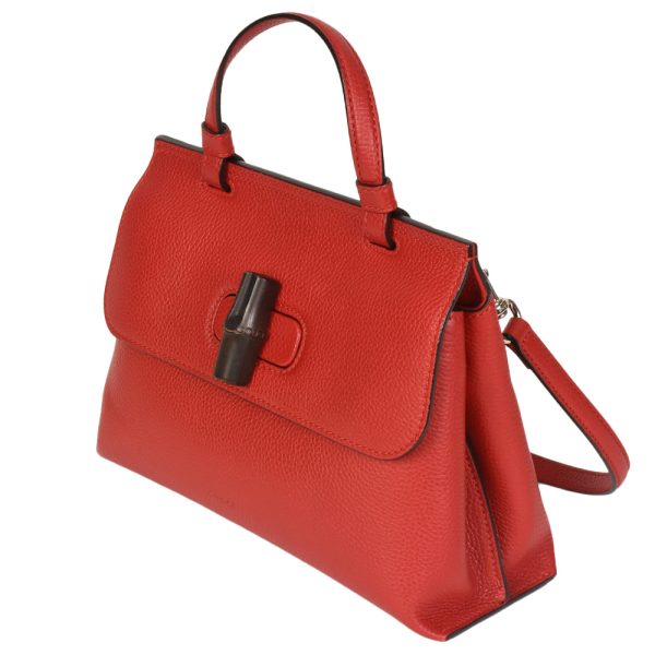 itqdk9y9yw7m 02 Gucci Bamboo Daily 2Way Shoulder Top Handle Bag Red Leather Silver Hardware