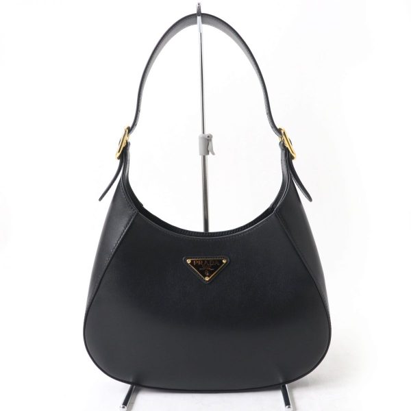 j05 st31214 1 Prada Triangle Logo Leather Shoulder Bag Hardware Black Gold