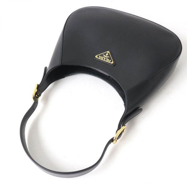 j05 st31214 4 Prada Triangle Logo Leather Shoulder Bag Hardware Black Gold