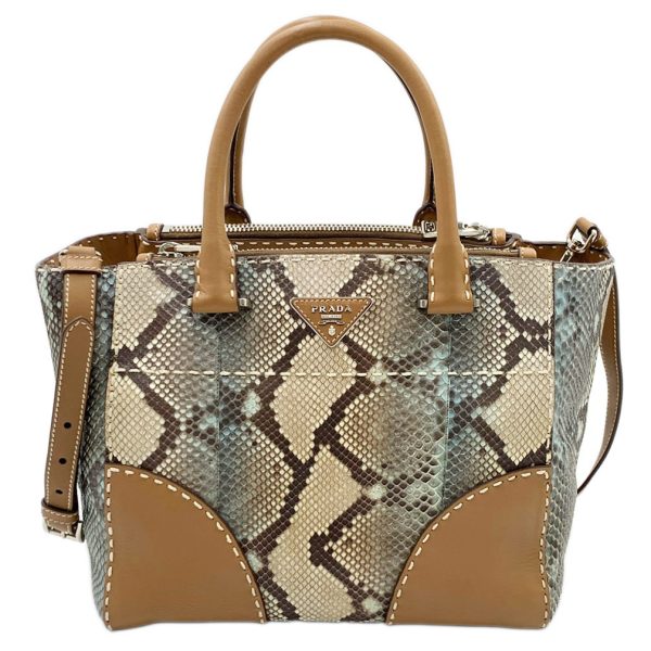 jjs01778 Prada Python Leather 2Way Handbag Shoulder Brown Silver