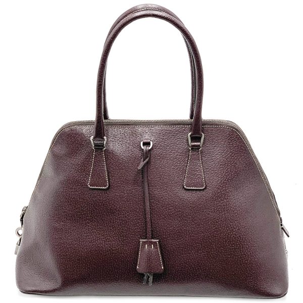 jjs02327 Prada Pigskin Handbag Shoulder Dark Brown Silver