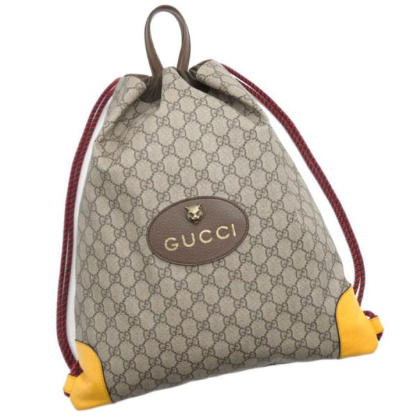 jjs03355 Gucci GG Supreme Leather Rucksack Drawstring Beige Yellow