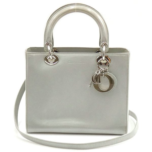 jjs04532 Christian Dior Enamel Lady Dior 2WAY Handbag Light Green