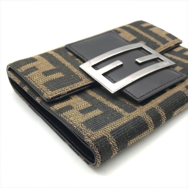 k1227 5 Fendi Zucca Tri fold Wallet Canvas Leather Brown