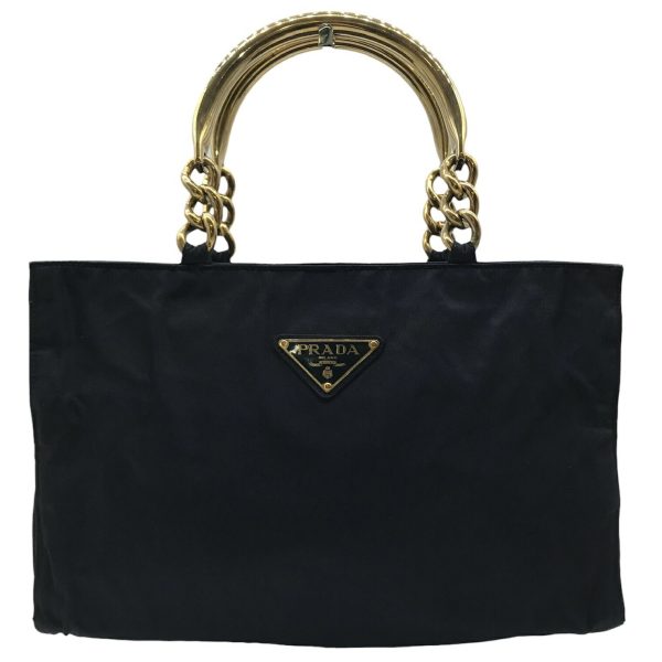 k1497 1 Prada Triangle Logo Hand Bag Nylon Navy