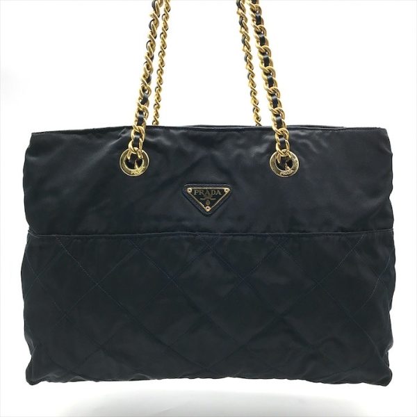 k2275 1 Prada Chain Tote Bag Nylon Black