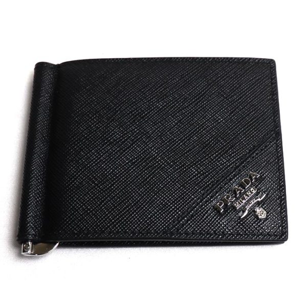 k23 3444 1 3445 Prada Saffiano Metal Bifold Wallet Money Clip Folding Wallet Black