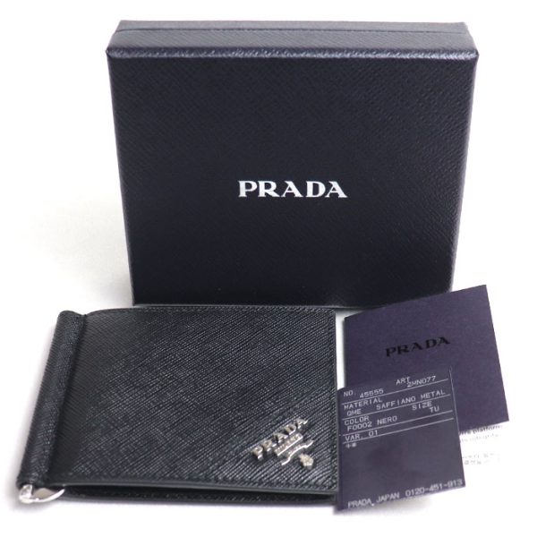 k23 3444 1 3450 Prada Saffiano Metal Bifold Wallet Money Clip Folding Wallet Black