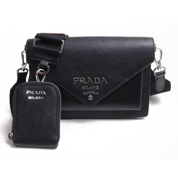 k23 4035 1 4036 Prada Saffiano Leather Mini Envelope Bag 2Way Shoulder Bag Black