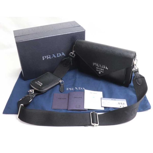 k23 4035 1 4045 Prada Saffiano Leather Mini Envelope Bag 2Way Shoulder Bag Black