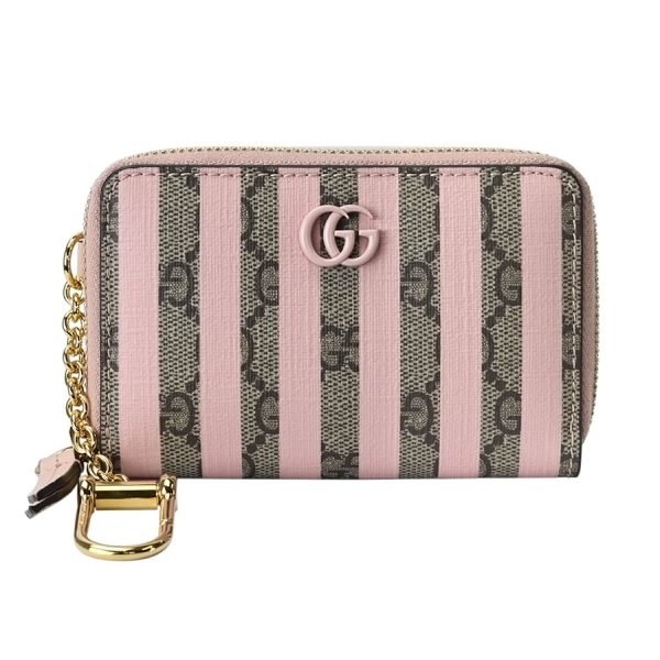 k340703 08 01 Gucci Double G Zip Card Case Beige Ebony Pink