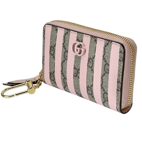 k340703 08 03 Gucci Double G Zip Card Case Beige Ebony Pink