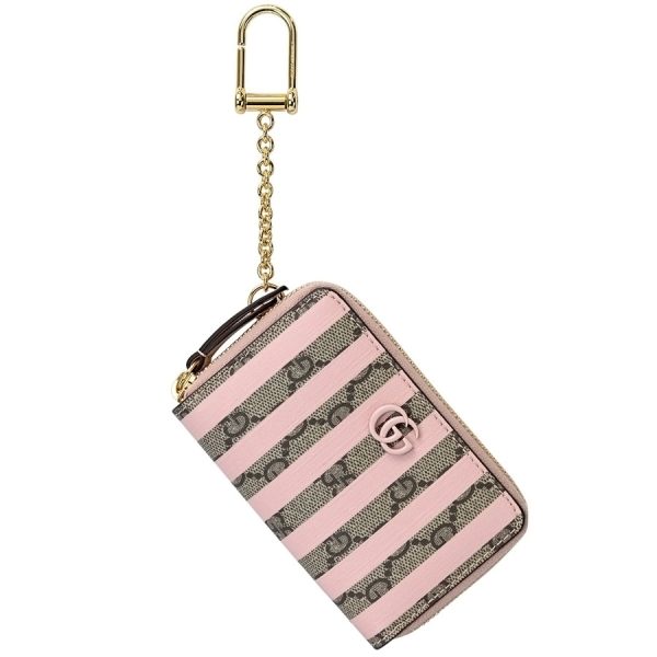 k340703 08 11 Gucci Double G Zip Card Case Beige Ebony Pink