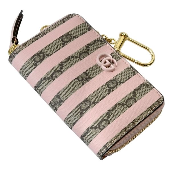 k340703 08 12 Gucci Double G Zip Card Case Beige Ebony Pink